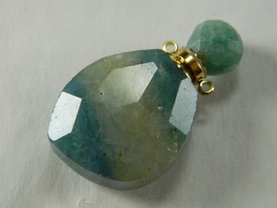 39MM Green Quartz Openable Perfume Bottle - Green Blue Bottle & Gold Findings - Image 1