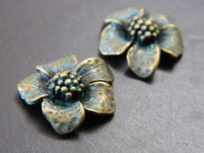 20MM Rounded Bronze Patina Alloy Flower Cabochon-Metal Cabochon Floral Flower - Image 1