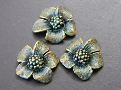 20MM Rounded Bronze Patina Alloy Flower Cabochon-Metal Cabochon Floral Flower - Thumbnail 2