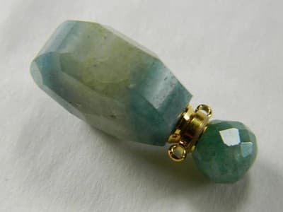 39MM Green Quartz Openable Perfume Bottle - Green Blue Bottle & Gold Findings - Thumbnail 4