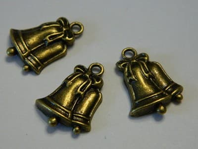22MM Christmas Bells Bronze Brass Charm Pendants - Bronze Christmas Holiday - Thumbnail 4