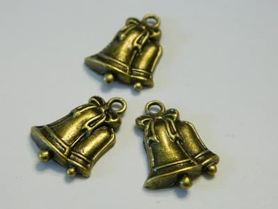 22MM Christmas Bells Bronze Brass Charm Pendants - Bronze Christmas Holiday - Image 1