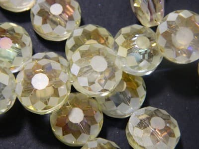 14MM Champagne Transparent Starburst Pattern Rainbow Plated Faceted Flat Round - Image 1