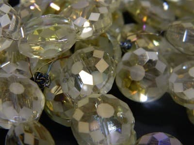 14MM Champagne Transparent Starburst Pattern Rainbow Plated Faceted Flat Round - Thumbnail 2