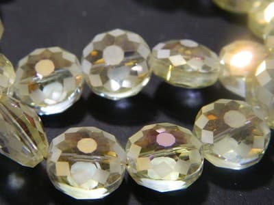 14MM Champagne Transparent Starburst Pattern Rainbow Plated Faceted Flat Round - Thumbnail 8