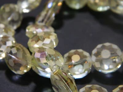 14MM Champagne Transparent Starburst Pattern Rainbow Plated Faceted Flat Round - Thumbnail 7