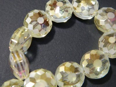 14MM Champagne Transparent Starburst Pattern Rainbow Plated Faceted Flat Round - Thumbnail 5