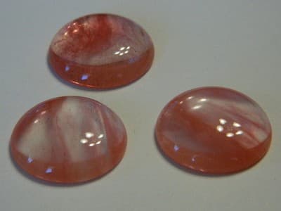 25MM Basic Round Synthetic Cherry Quartz Cabochon - Red & Clear Glass Quartz - Thumbnail 3