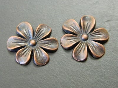 20MM Round Red Copper Alloy Flower Cabochon - Metal Cabochon Floral Flower Flat - Thumbnail 2
