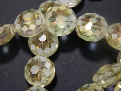 14MM Champagne Transparent Starburst Pattern Rainbow Plated Faceted Flat Round - Thumbnail 3