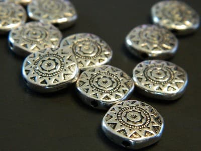 13MM Silver Pewter Tribal Sun Pattern Coin Beads - Pewter Spacer Beads - Tribal - Thumbnail 2