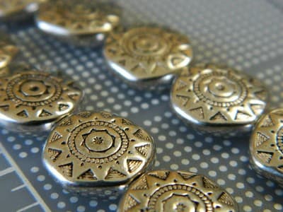 13MM Silver Pewter Tribal Sun Pattern Coin Beads - Pewter Spacer Beads - Tribal - Thumbnail 3