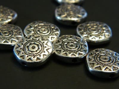 13MM Silver Pewter Tribal Sun Pattern Coin Beads - Pewter Spacer Beads - Tribal - Thumbnail 4