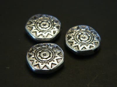 13MM Silver Pewter Tribal Sun Pattern Coin Beads - Pewter Spacer Beads - Tribal - Thumbnail 8