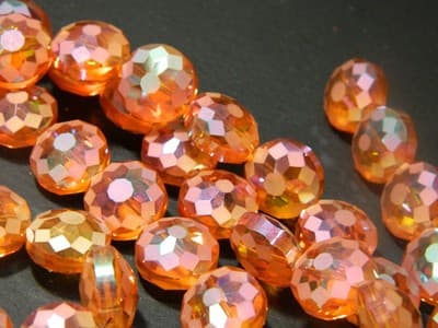 14MM Orange Dream Transparent Starburst Pattern Rainbow Plated Faceted Flat - Thumbnail 3
