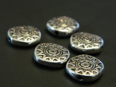 13MM Silver Pewter Tribal Sun Pattern Coin Beads - Pewter Spacer Beads - Tribal - Thumbnail 10