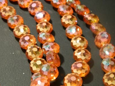 14MM Orange Dream Transparent Starburst Pattern Rainbow Plated Faceted Flat - Thumbnail 4