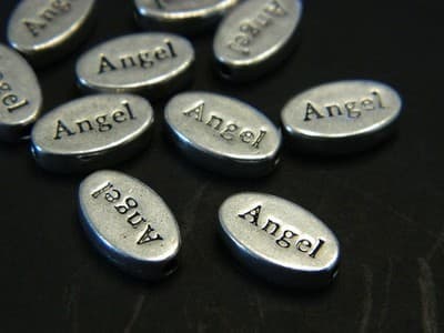 13MM Oval "Angel" Word Style Silver Metal Alloy Bead Spacers - Antiqued Silver - Thumbnail 4