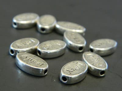13MM Oval "Angel" Word Style Silver Metal Alloy Bead Spacers - Antiqued Silver - Thumbnail 5