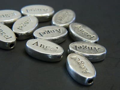 13MM Oval "Angel" Word Style Silver Metal Alloy Bead Spacers - Antiqued Silver - Image 1