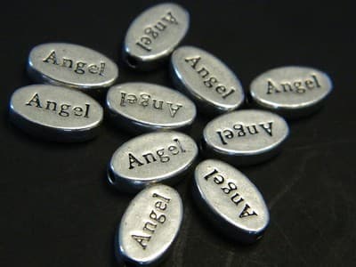 13MM Oval "Angel" Word Style Silver Metal Alloy Bead Spacers - Antiqued Silver - Thumbnail 2