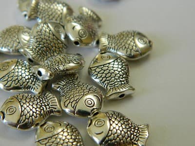 14MM Tibet Style Silver Toned Colored Lucky Fish Beads - Metal Alloy Tibetan - Image 1
