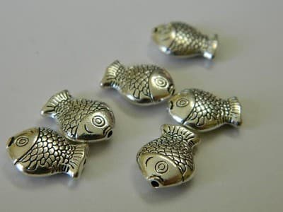 14MM Tibet Style Silver Toned Colored Lucky Fish Beads - Metal Alloy Tibetan - Thumbnail 3