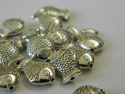 14MM Tibet Style Silver Toned Colored Lucky Fish Beads - Metal Alloy Tibetan - Thumbnail 2