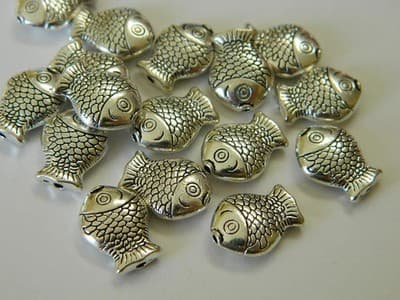 14MM Tibet Style Silver Toned Colored Lucky Fish Beads - Metal Alloy Tibetan - Thumbnail 4