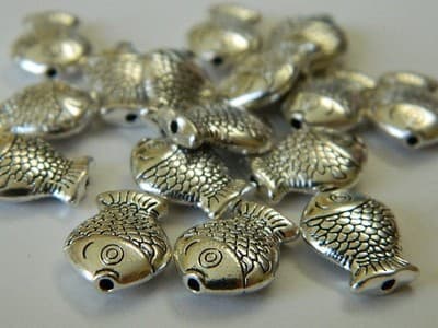 14MM Tibet Style Silver Toned Colored Lucky Fish Beads - Metal Alloy Tibetan - Thumbnail 5