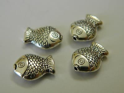 14MM Tibet Style Silver Toned Colored Lucky Fish Beads - Metal Alloy Tibetan - Thumbnail 6