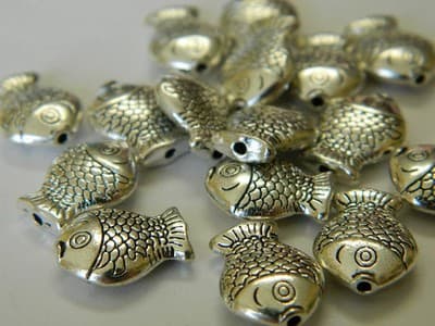 14MM Tibet Style Silver Toned Colored Lucky Fish Beads - Metal Alloy Tibetan - Thumbnail 7
