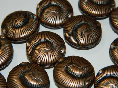 18.5MM BIG HOLE Flat Round Red Copper Pewter Beads - Large Ocean Shell Style - Image 1