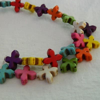 Howlite Greek Cross beads - Multi-Color - 14x14x5mm #A485 - Thumbnail 4