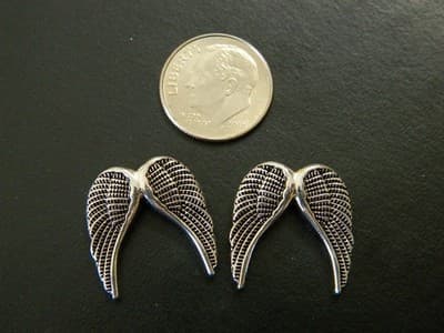 19MM Delicate Antiqued Metal Alloy Silver Angel Wing Beads - Silver Angel Wing - Thumbnail 7
