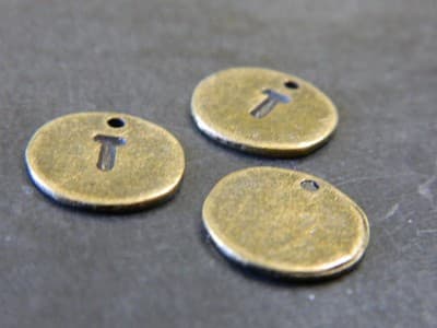 13MM Bronze Initial Letter "T" Alphabet Charm Pendants - Brass Alphabetical - Thumbnail 2