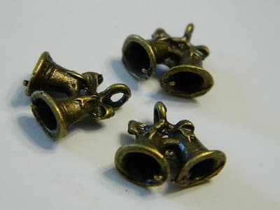 15MM Christmas Bells Bronze Brass Charm Pendants - Bronze Toned Christmas Door - Thumbnail 4