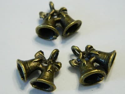 15MM Christmas Bells Bronze Brass Charm Pendants - Bronze Toned Christmas Door - Thumbnail 2