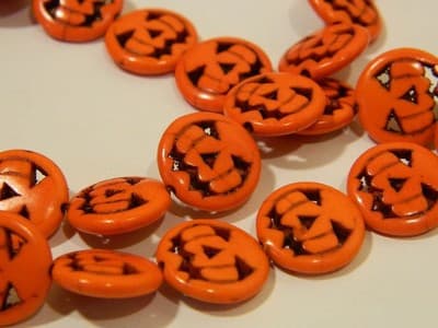 15MM Orange Howlite Jack O Lantern Pumpkin Beads - Halloween Jewelry Making - Thumbnail 6
