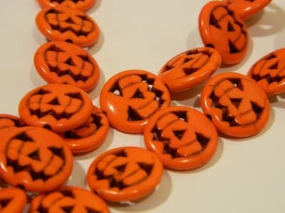 15MM Orange Howlite Jack O Lantern Pumpkin Beads - Halloween Jewelry Making - Thumbnail 4