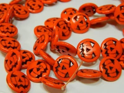 15MM Orange Howlite Jack O Lantern Pumpkin Beads - Halloween Jewelry Making - Thumbnail 7