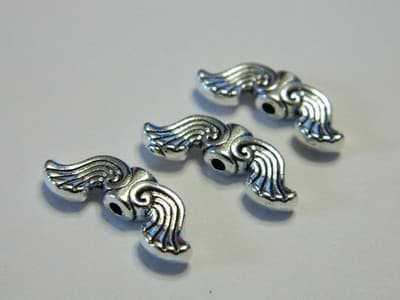19MM Curvy Antiqued Metal Alloy Silver Angel Wings Beads - Silver Angel Wing - Image 1