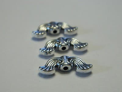 19MM Curvy Antiqued Metal Alloy Silver Angel Wings Beads - Silver Angel Wing - Thumbnail 4