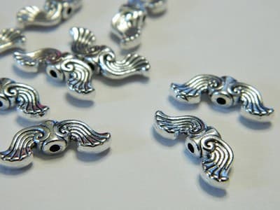 19MM Curvy Antiqued Metal Alloy Silver Angel Wings Beads - Silver Angel Wing - Thumbnail 3