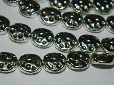 10MM Flat Round Antiqued Silver Tone Dotted Pewter Coin Beads - Metal Dot - Image 1