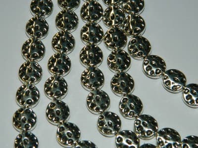 10MM Flat Round Antiqued Silver Tone Dotted Pewter Coin Beads - Metal Dot - Thumbnail 3