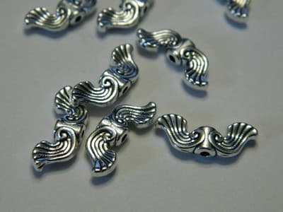 19MM Curvy Antiqued Metal Alloy Silver Angel Wings Beads - Silver Angel Wing - Thumbnail 2