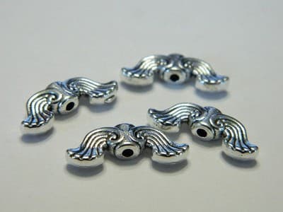 19MM Curvy Antiqued Metal Alloy Silver Angel Wings Beads - Silver Angel Wing - Thumbnail 5
