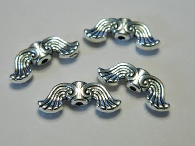 19MM Curvy Antiqued Metal Alloy Silver Angel Wings Beads - Silver Angel Wing - Thumbnail 7