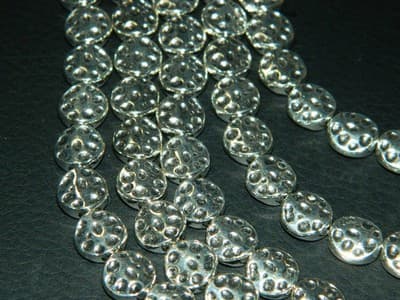 10MM Flat Round Antiqued Silver Tone Dotted Pewter Coin Beads - Metal Dot - Thumbnail 2